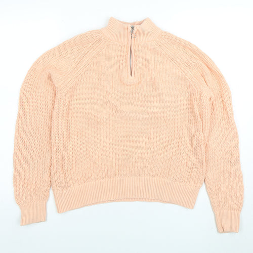 Lands' End Women's Pink Cotton 1/4 Zip High Neck Jumper Size S