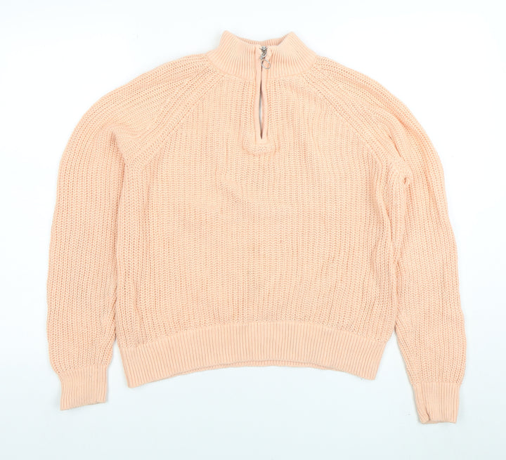 Lands' End Women's Pink Cotton 1/4 Zip High Neck Jumper Size S