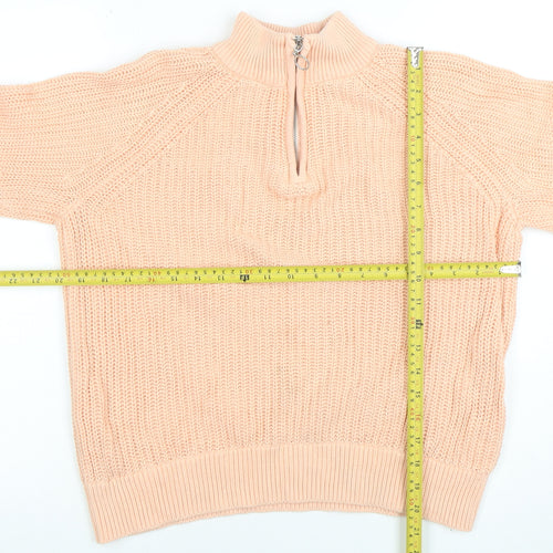 Lands' End Women's Pink Cotton 1/4 Zip High Neck Jumper Size S