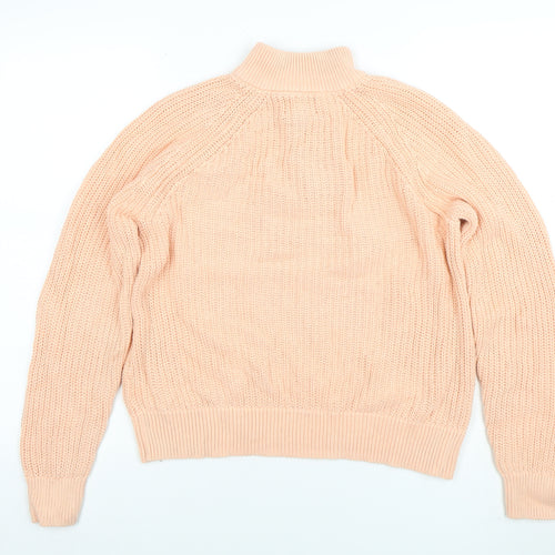 Lands' End Women's Pink Cotton 1/4 Zip High Neck Jumper Size S