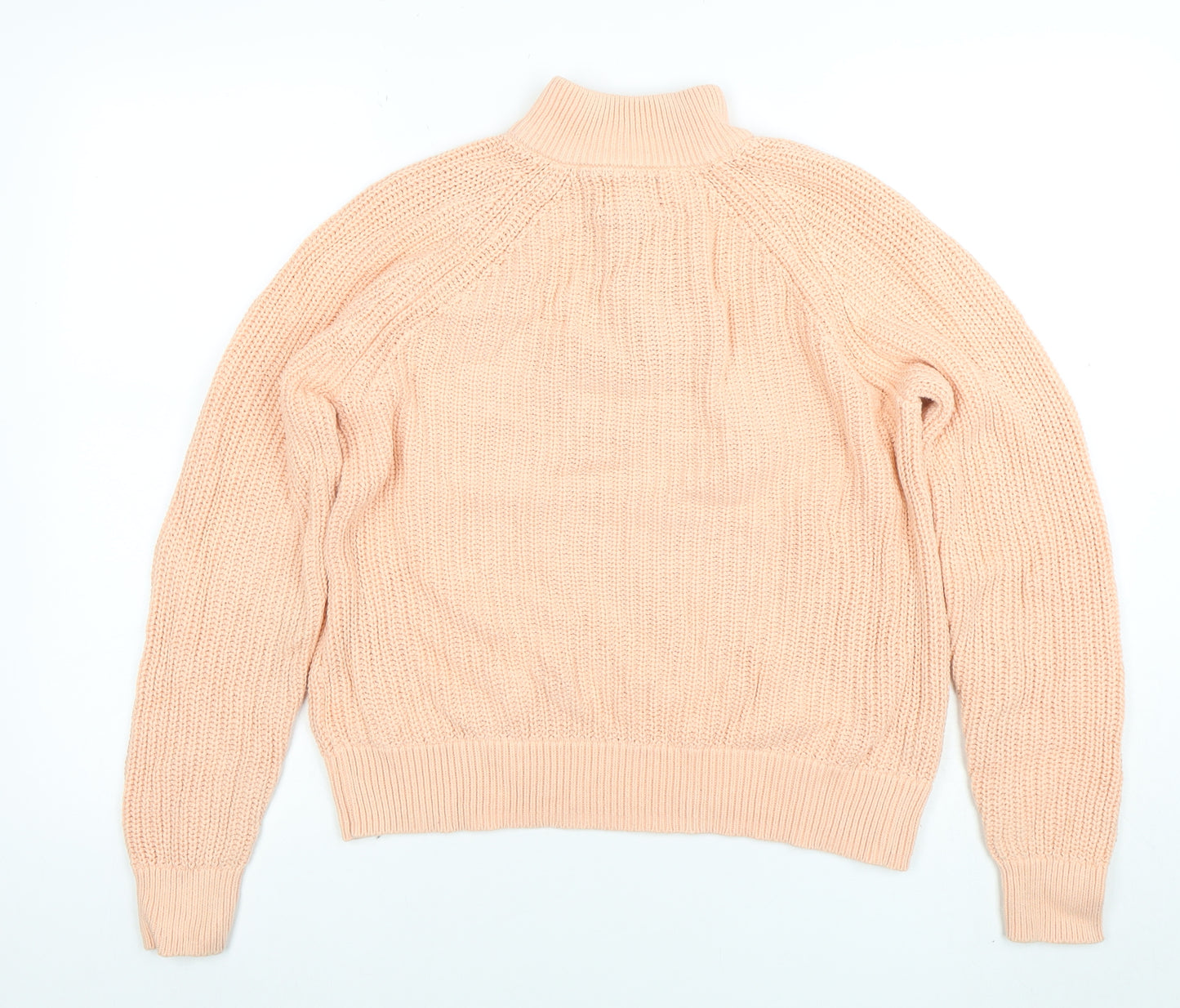 Lands' End Women's Pink Cotton 1/4 Zip High Neck Jumper Size S