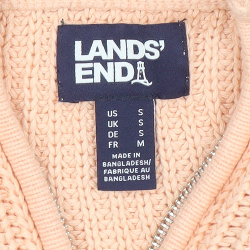Lands' End Women's Pink Cotton 1/4 Zip High Neck Jumper Size S