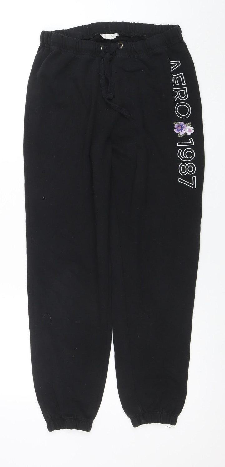 Aéropostale Womens Black Jogger Sweatpants M Drawstring Waist Cotton Blend