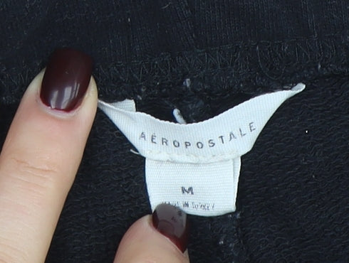 Aéropostale Womens Black Jogger Sweatpants M Drawstring Waist Cotton Blend