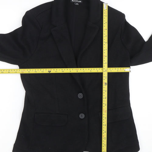 Whistles Women's Black Cotton Two-Button Blazer UK 8 Classic Fit