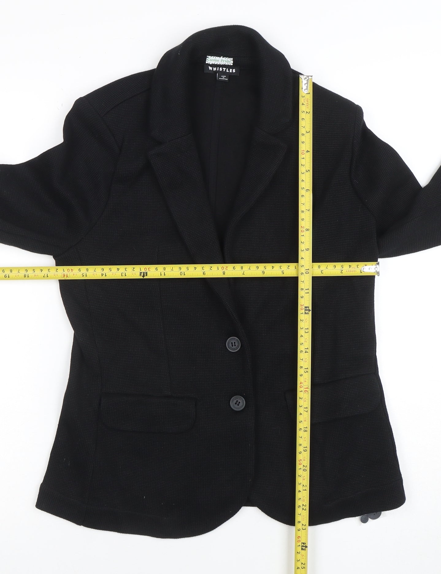 Whistles Women's Black Cotton Two-Button Blazer UK 8 Classic Fit