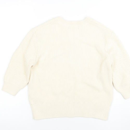 Marks and Spencer Women's Ivory V-Neck Cable-Knit Jumper Size S