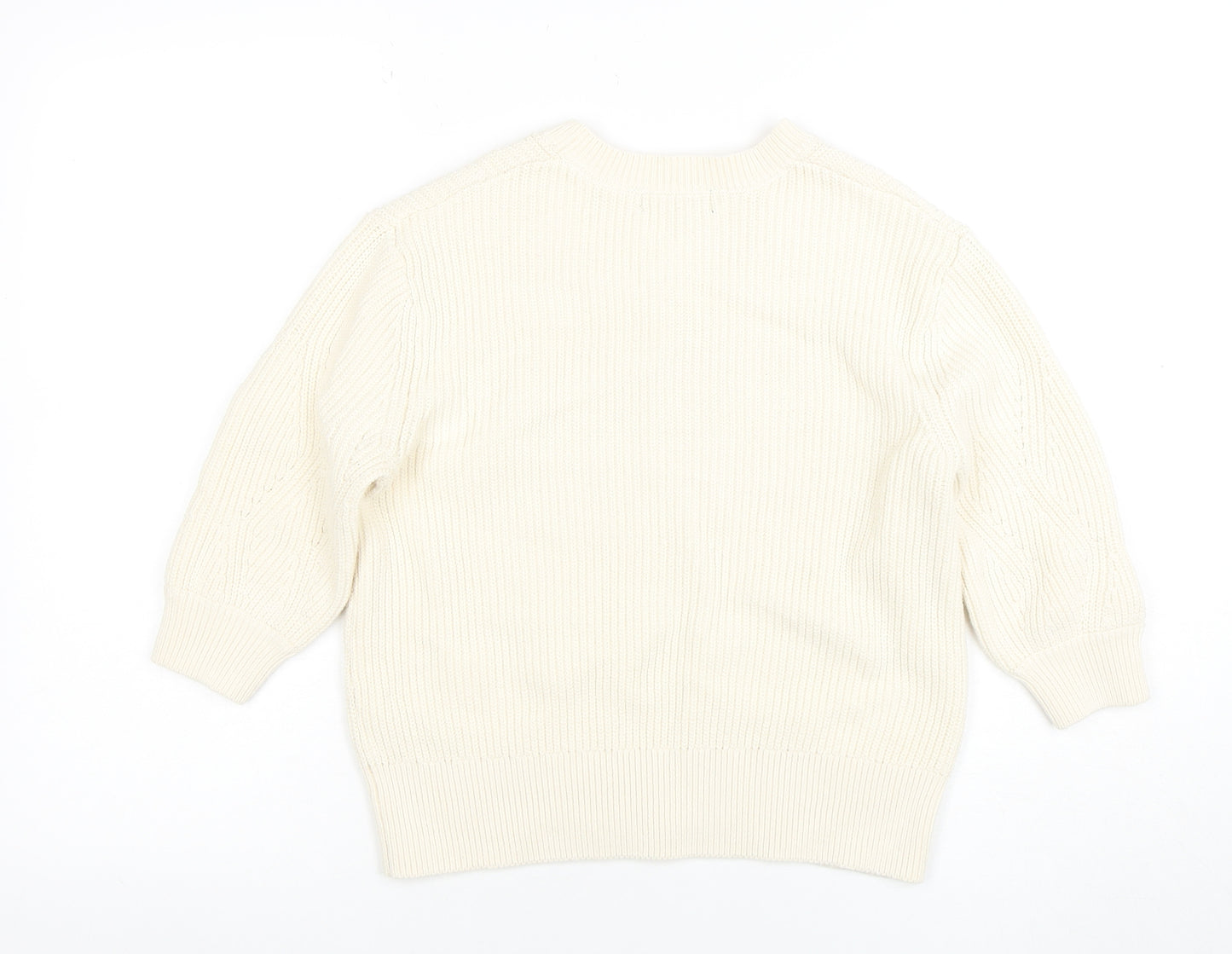 Marks and Spencer Women's Ivory V-Neck Cable-Knit Jumper Size S