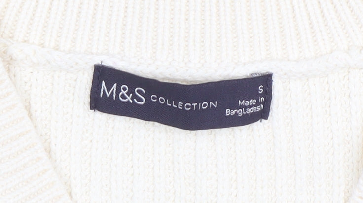 Marks and Spencer Women's Ivory V-Neck Cable-Knit Jumper Size S