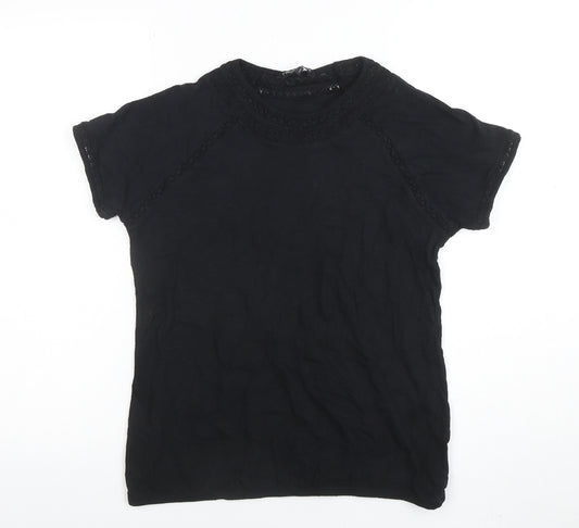 Next Women’s Black Cotton Crochet Trim Short Sleeve T-Shirt Size 12