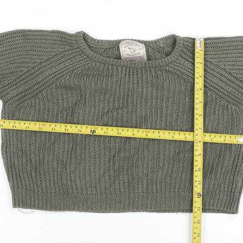 Pull&Bear Women Green Chunky-Knit Crew Neck Jumper Size S