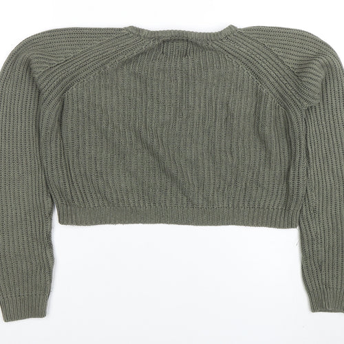 Pull&Bear Women Green Chunky-Knit Crew Neck Jumper Size S