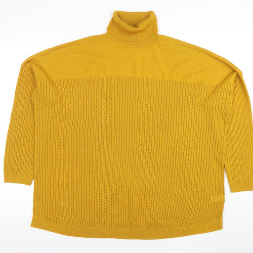 Tu Women’s Yellow Roll Neck Open-Knit Acrylic Jumper Size 20