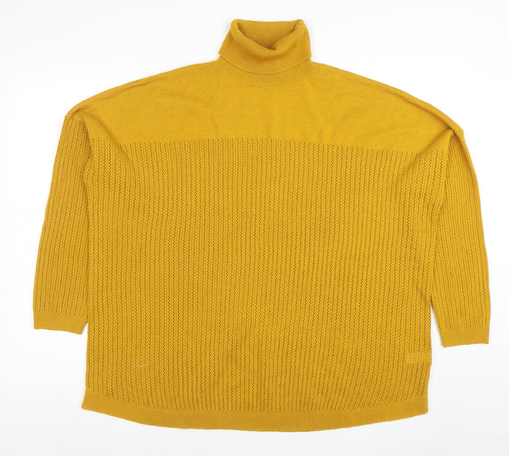 Tu Women’s Yellow Roll Neck Open-Knit Acrylic Jumper Size 20