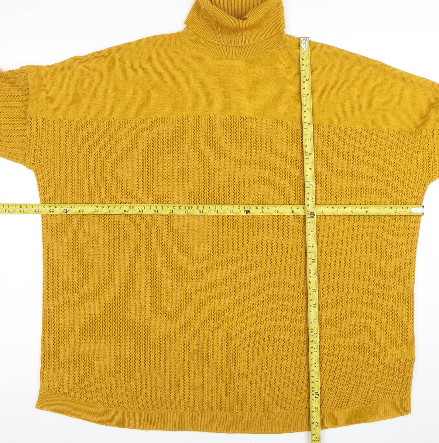 Tu Women’s Yellow Roll Neck Open-Knit Acrylic Jumper Size 20