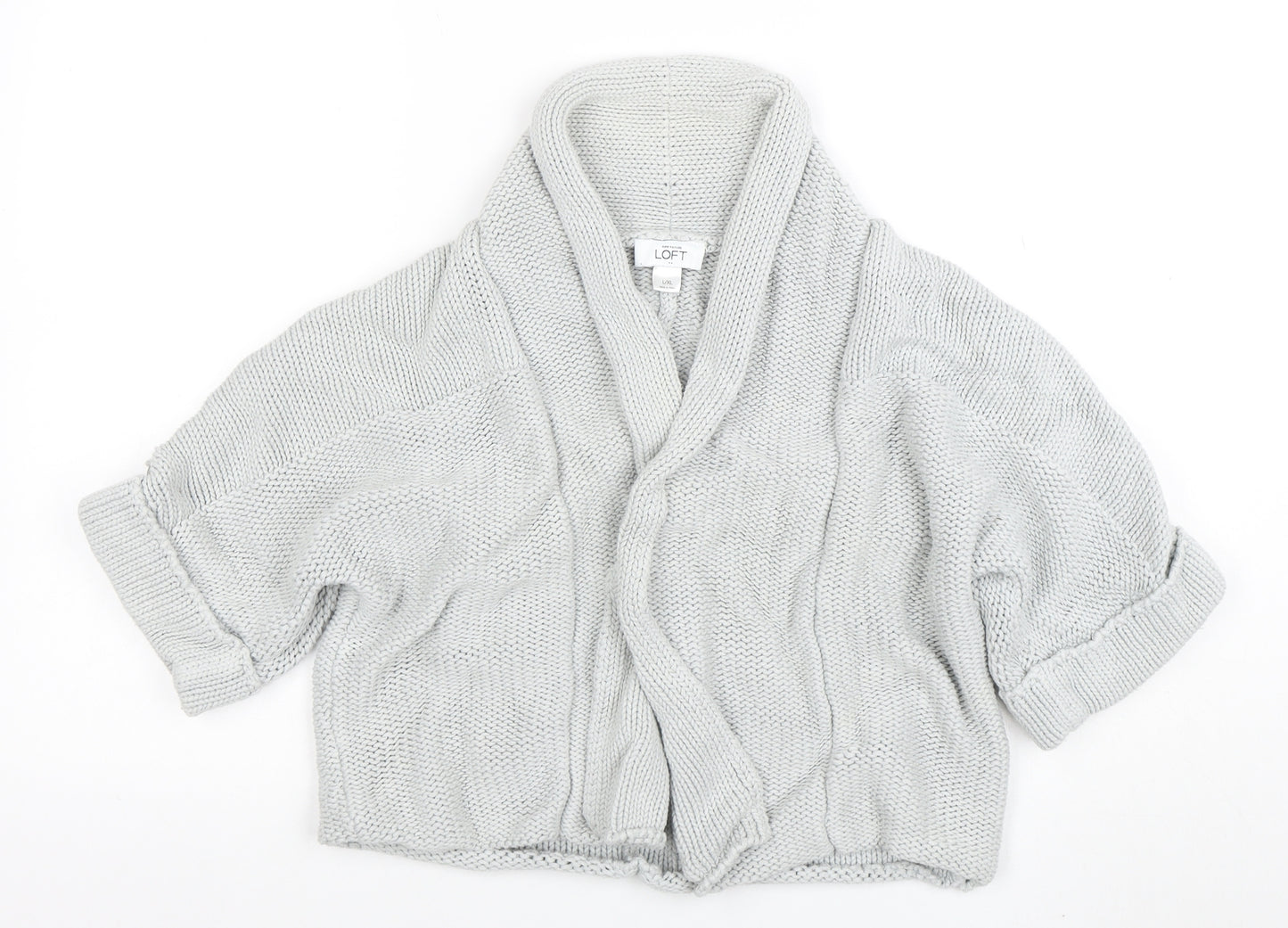 Ann Taylor Loft Women Grey Chunky Knit Open Cardigan XL