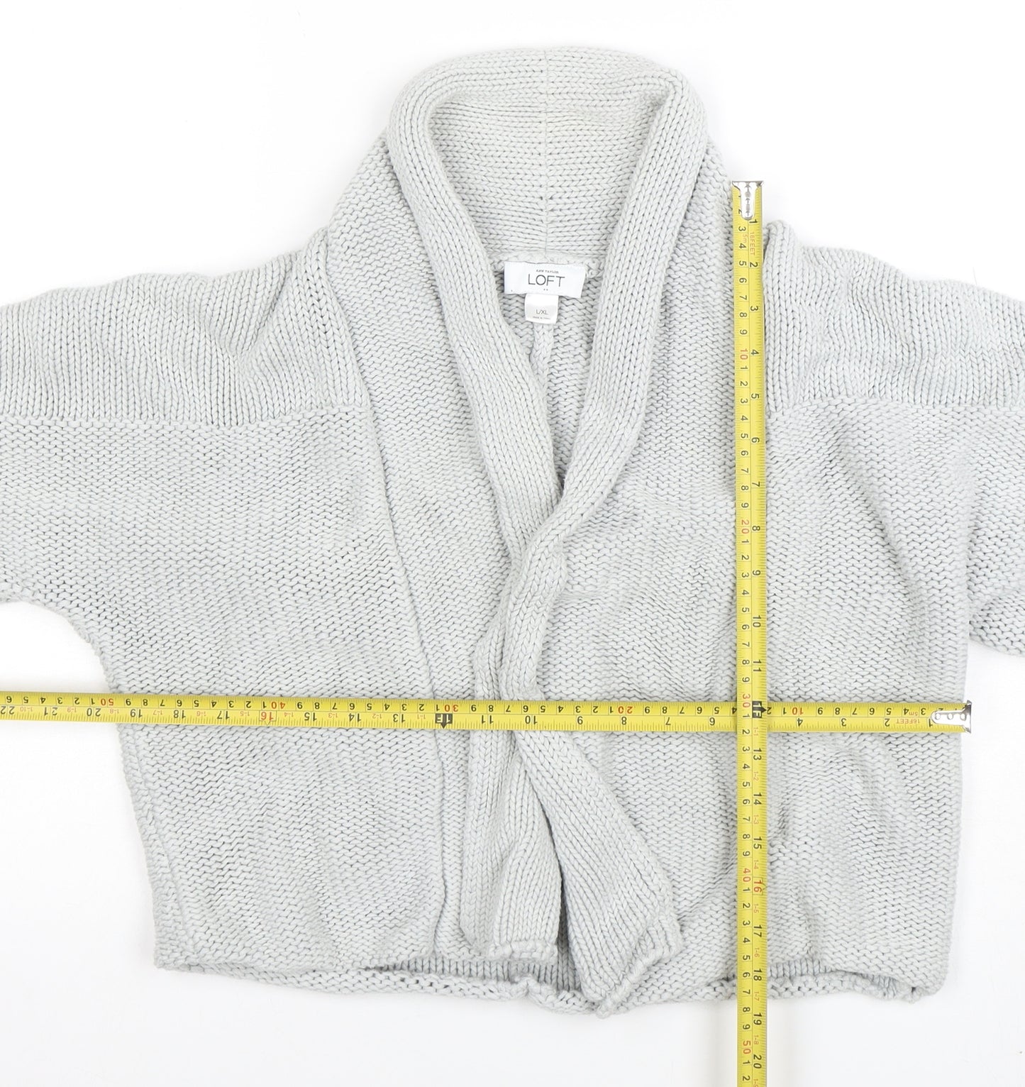 Ann Taylor Loft Women Grey Chunky Knit Open Cardigan XL