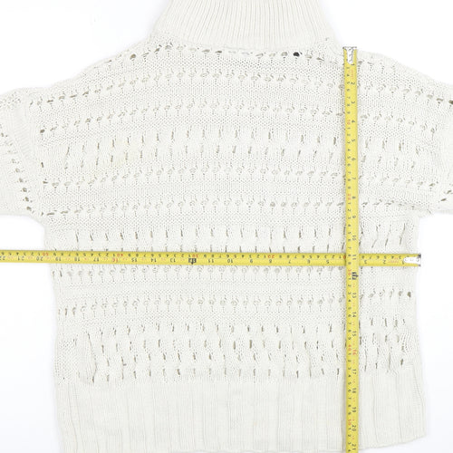Noisy May Women Ivory High Neck Open Knit Cotton Jumper Size M