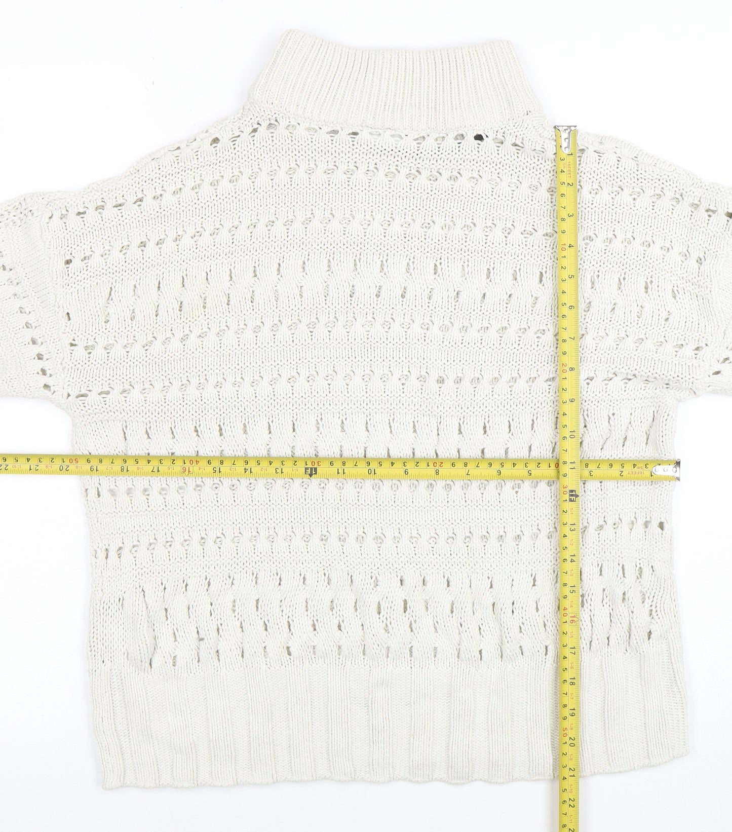 Noisy May Women Ivory High Neck Open Knit Cotton Jumper Size M