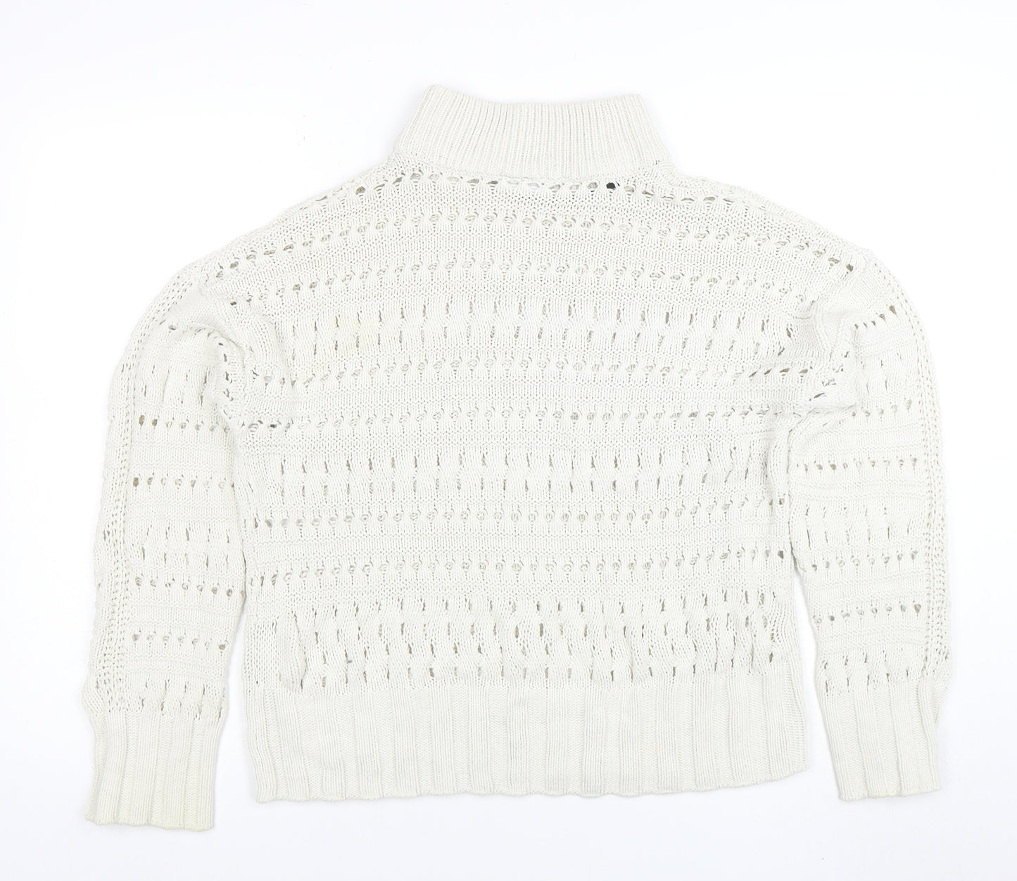 Noisy May Women Ivory High Neck Open Knit Cotton Jumper Size M