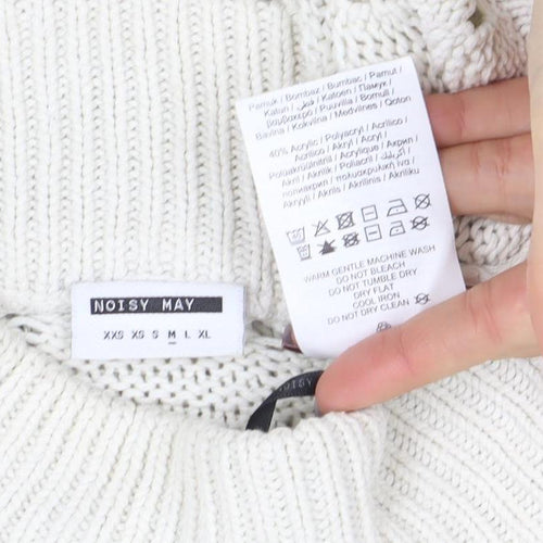 Noisy May Women Ivory High Neck Open Knit Cotton Jumper Size M