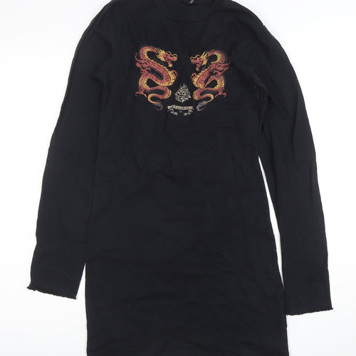 Urban Outfitters Women's Black Dragon Print Long Sleeve T-Shirt Dress M
