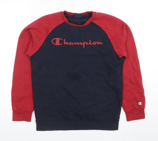 Champion Boys Navy and Red Pullover Sweatshirt Large Logo Print