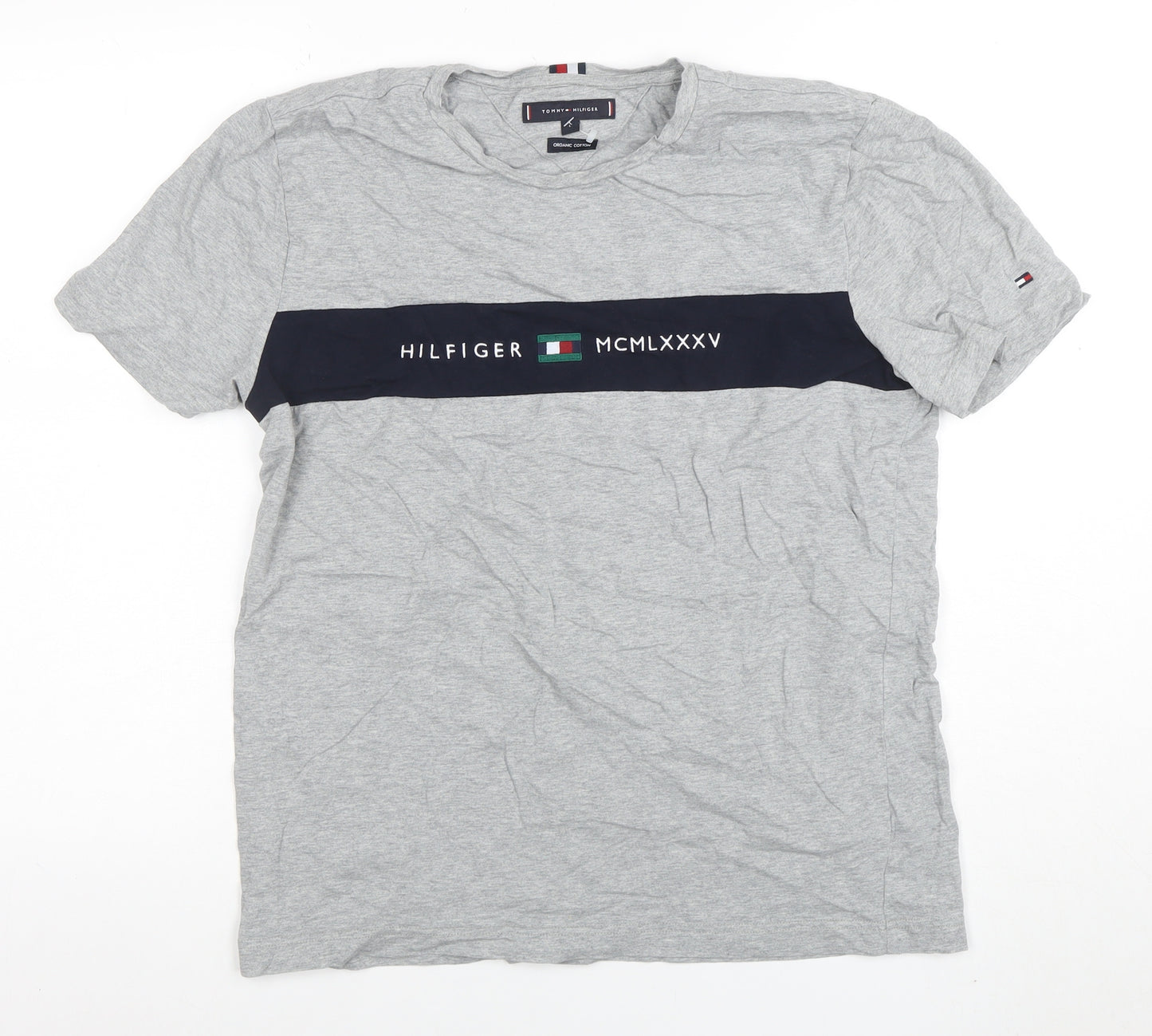 Tommy Hilfiger Men's Grey Organic Cotton Short Sleeve T-Shirt L