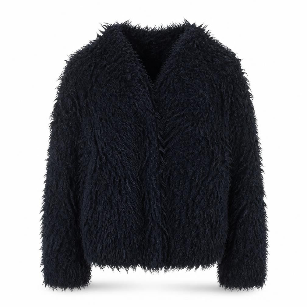Zara Women's Black Faux Fur Mid-Length Coat Size S