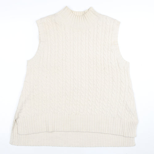 French Connection Womens Ivory Cable-Knit Wool Sleeveless Mock Neck Vest XL
