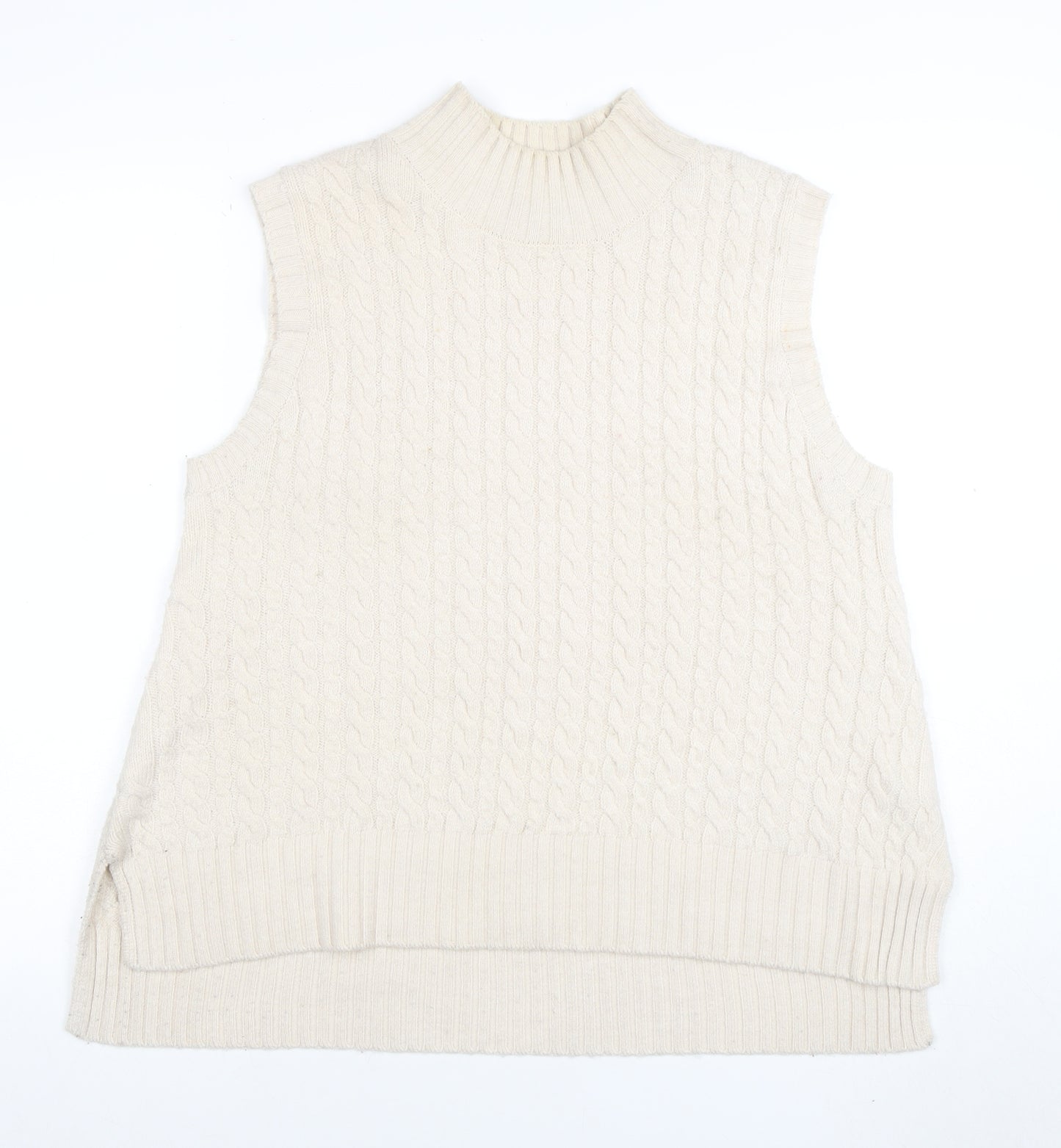 French Connection Womens Ivory Cable-Knit Wool Sleeveless Mock Neck Vest XL