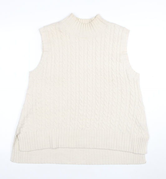French Connection Womens Ivory Cable-Knit Wool Sleeveless Mock Neck Vest XL
