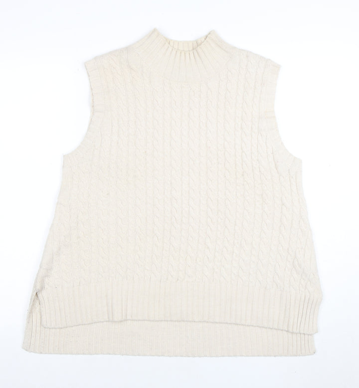 French Connection Womens Ivory Cable-Knit Wool Sleeveless Mock Neck Vest XL