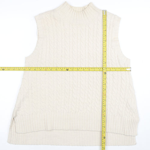 French Connection Womens Ivory Cable-Knit Wool Sleeveless Mock Neck Vest XL