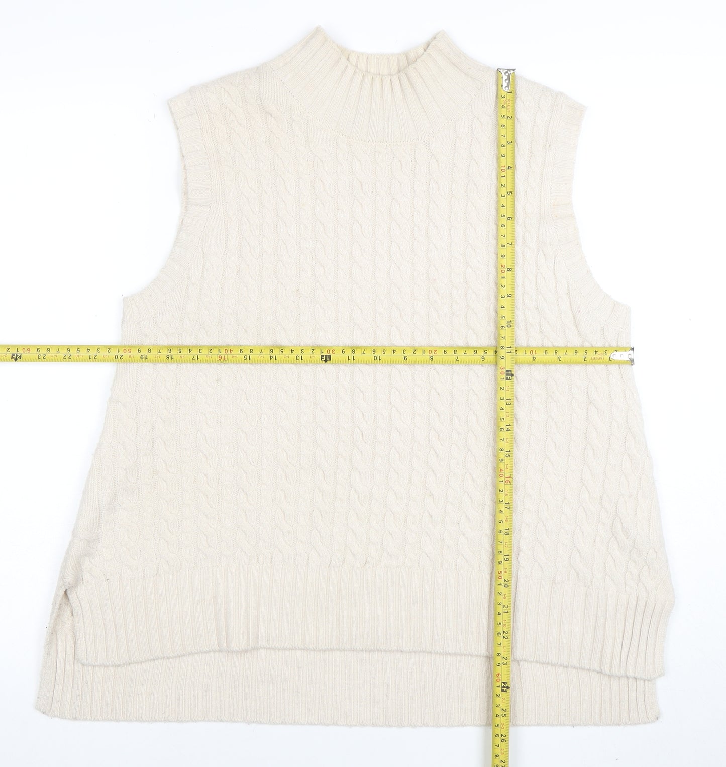 French Connection Womens Ivory Cable-Knit Wool Sleeveless Mock Neck Vest XL