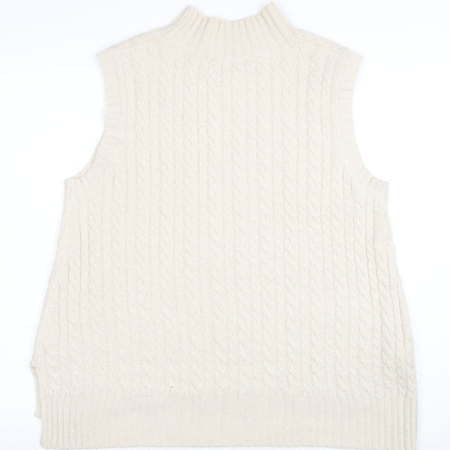 French Connection Womens Ivory Cable-Knit Wool Sleeveless Mock Neck Vest XL