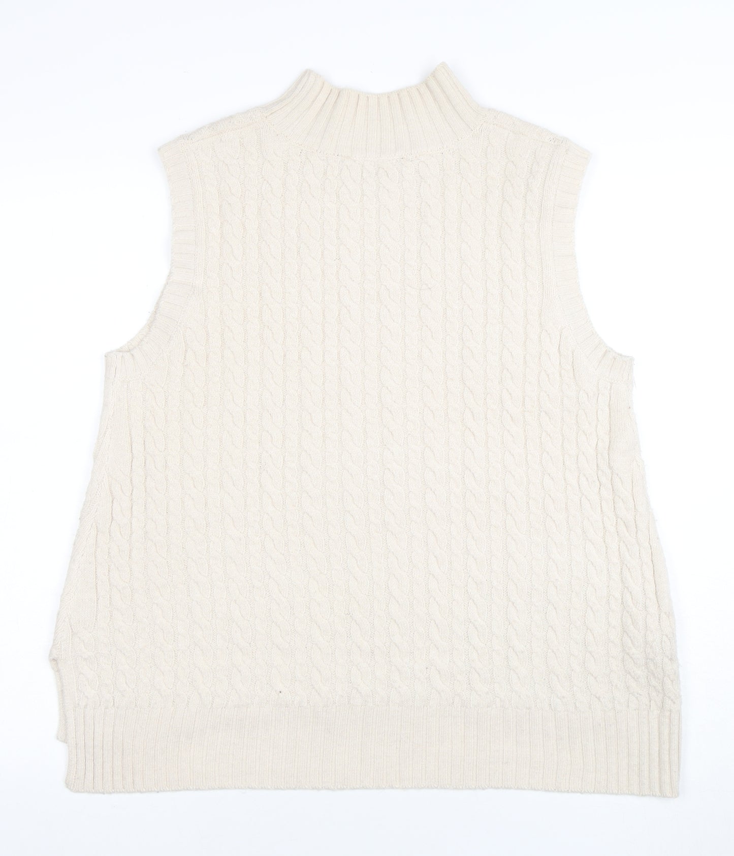 French Connection Womens Ivory Cable-Knit Wool Sleeveless Mock Neck Vest XL
