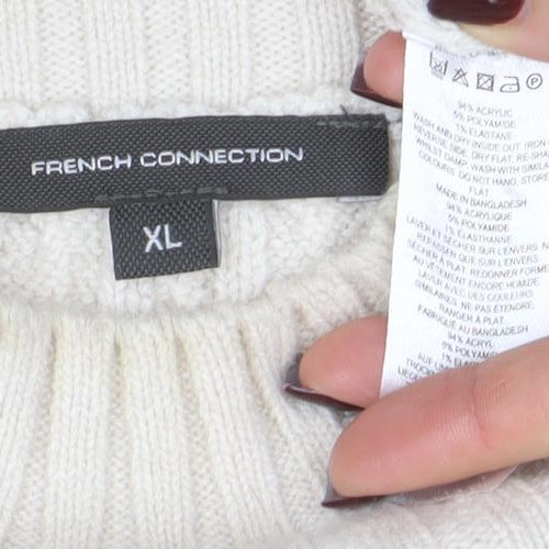 French Connection Womens Ivory Cable-Knit Wool Sleeveless Mock Neck Vest XL