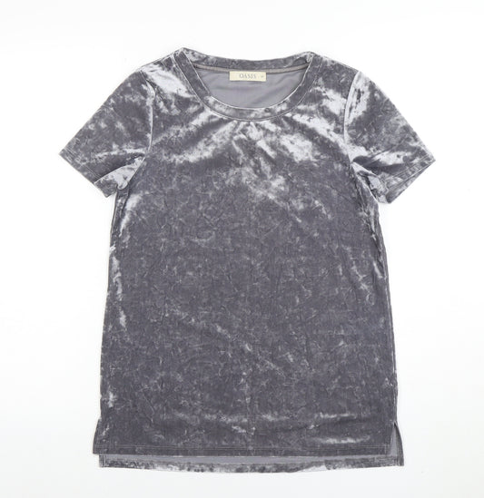 Oasis Womens Grey Velvet Short Sleeve T-Shirt XS