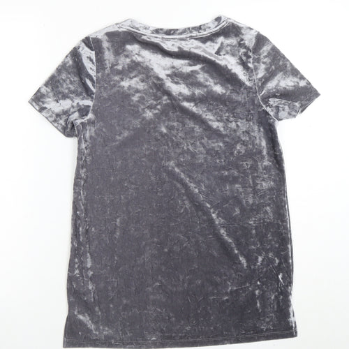 Oasis Womens Grey Velvet Short Sleeve T-Shirt XS
