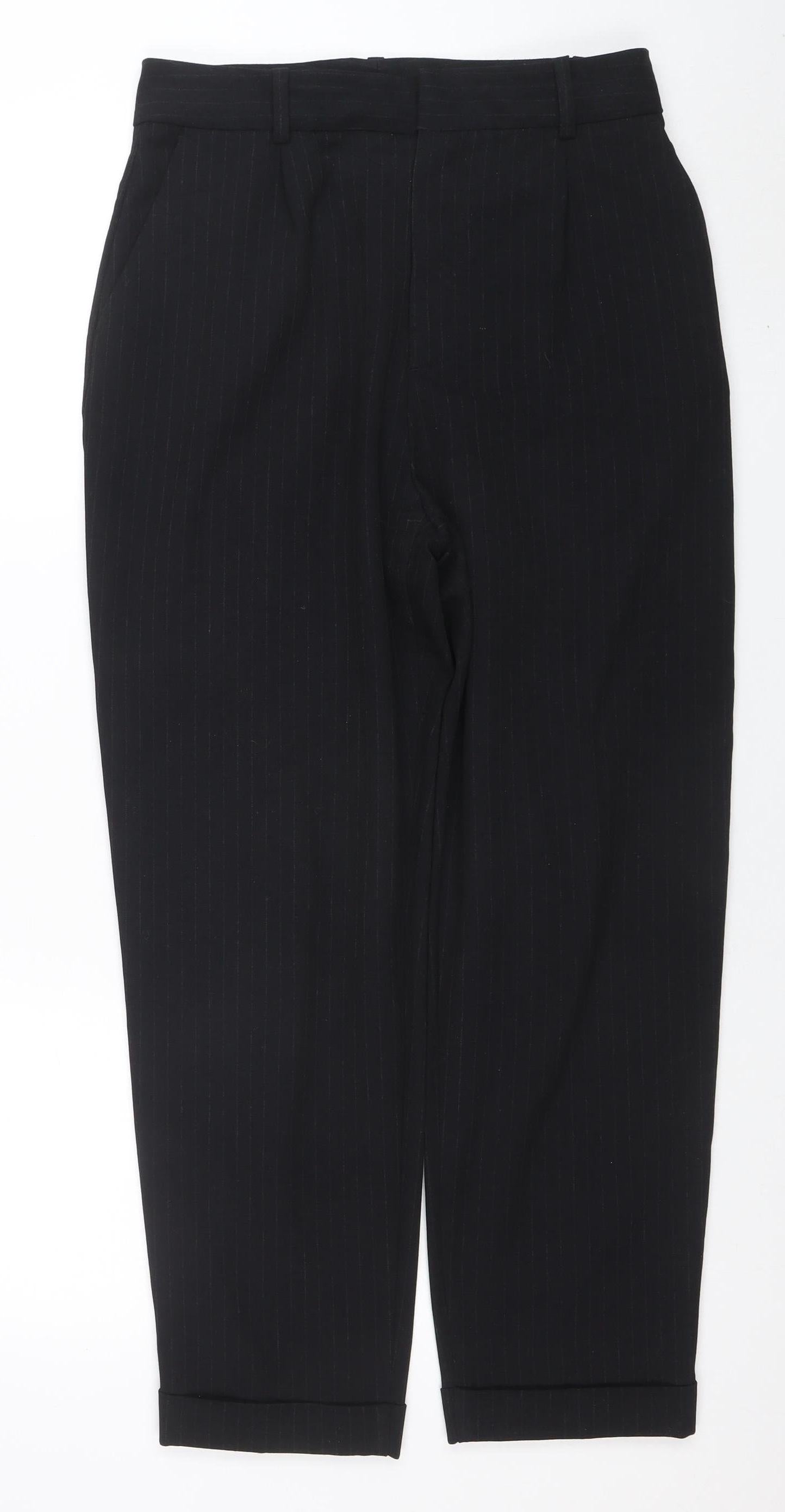 ZARA Women's Black Cropped Slim Fit Tailored Trousers Size 12