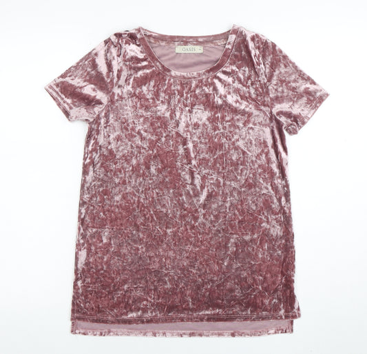 Oasis Womens Pink Velvet Short Sleeve T-Shirt XS