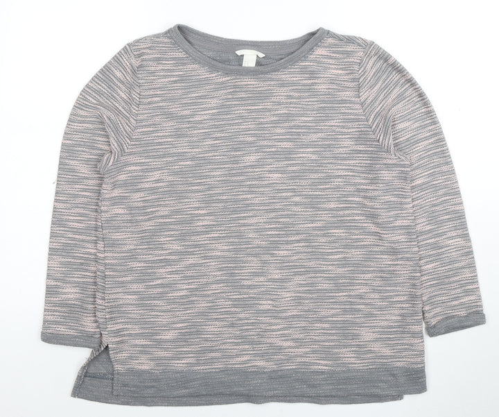 H&M Women’s Grey Striped Knit Pullover Jumper Size 12