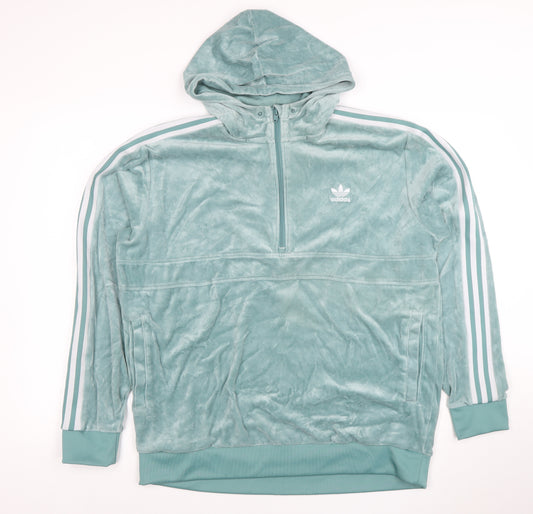 Adidas Women’s Green Velour 1/2 Zip Hooded Pullover Sweatshirt L