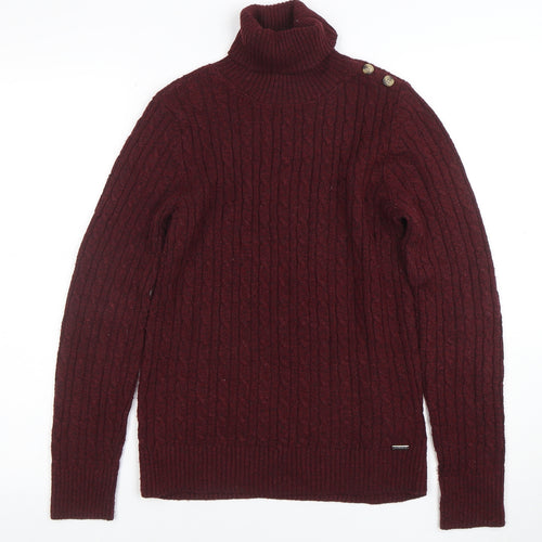 Superdry Womens Red Cable-Knit Roll Neck Jumper Size 10