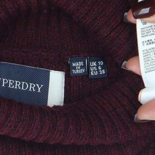 Superdry Womens Red Cable-Knit Roll Neck Jumper Size 10