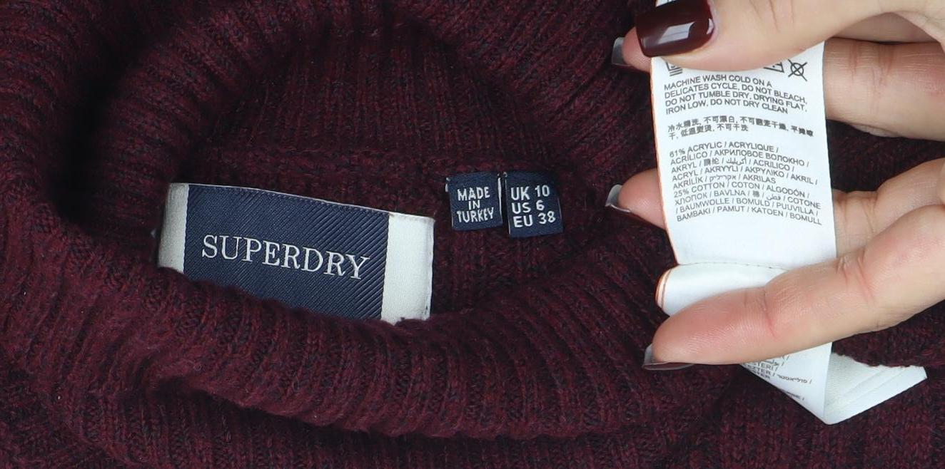 Superdry Womens Red Cable-Knit Roll Neck Jumper Size 10