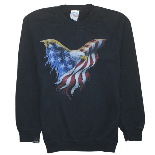 Gildan Men's Black Patriotic Eagle Flag Graphic Pullover Sweatshirt L