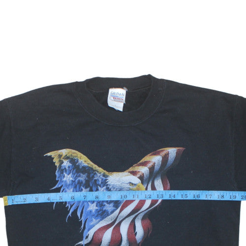 Gildan Men's Black Patriotic Eagle Flag Graphic Pullover Sweatshirt L