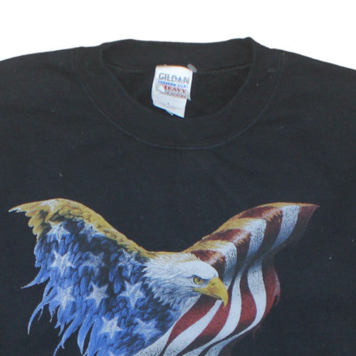 Gildan Men's Black Patriotic Eagle Flag Graphic Pullover Sweatshirt L
